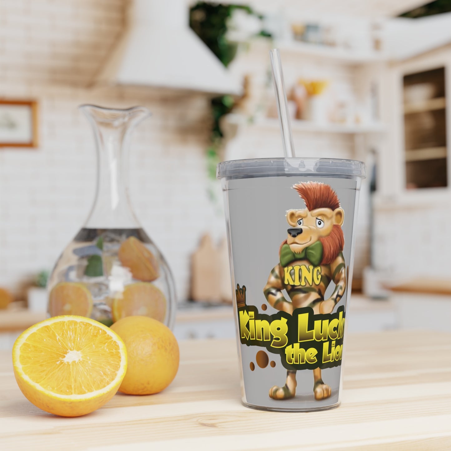 King Lucky Lion Plastic Tumbler with Straw