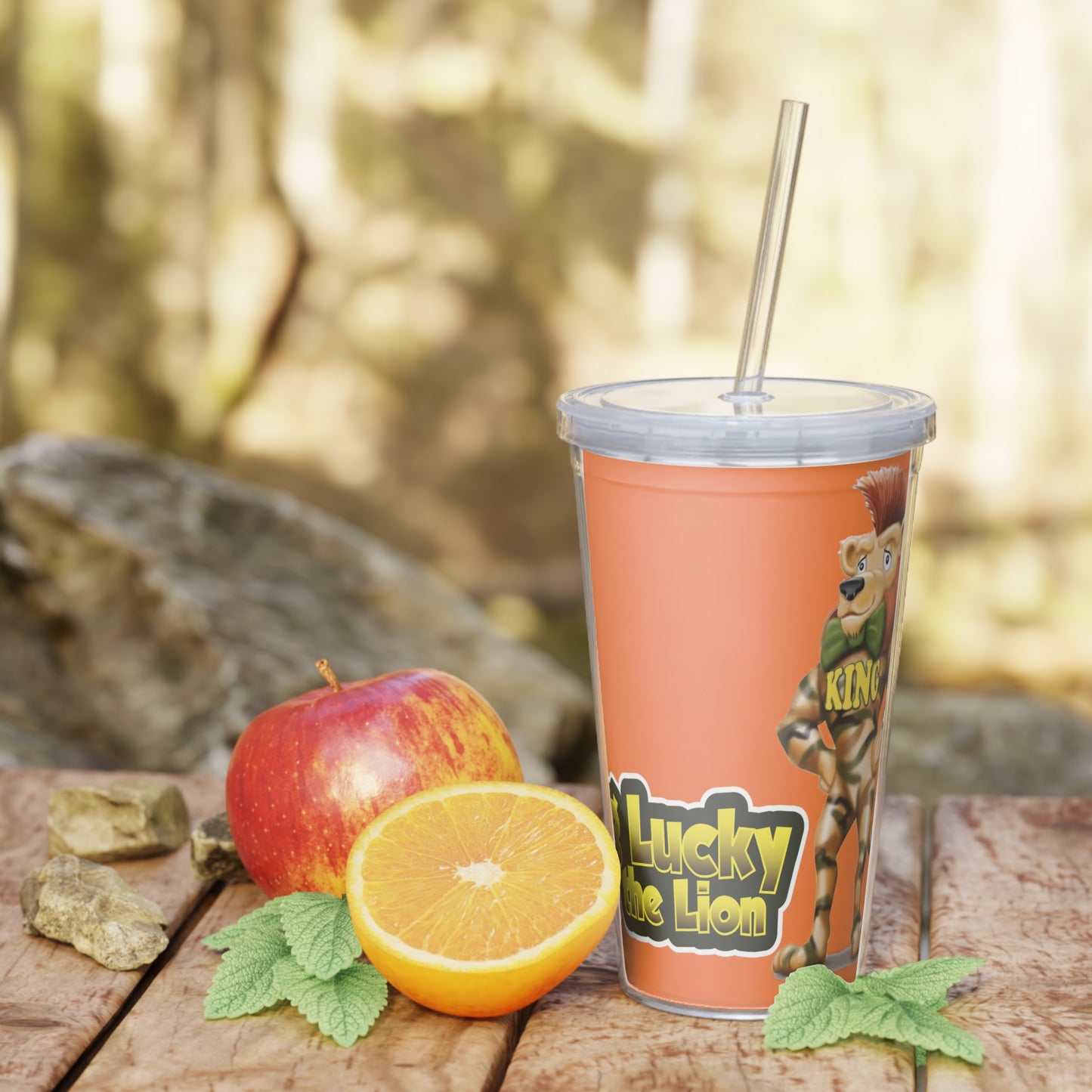 King Lucky Lion Plastic Tumbler with Straw