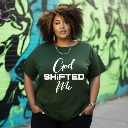 God shifted me Unisex Short Sleeve Tee white text