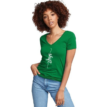 White print Gildan Heavy Cotton™ Women’s V-Neck T-Shirt | 5V00L