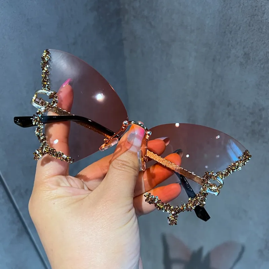 Luxury Diamond Butterfly Sunglasses Women Brand y2k Vintage Rimless Oversized Sun Glasses